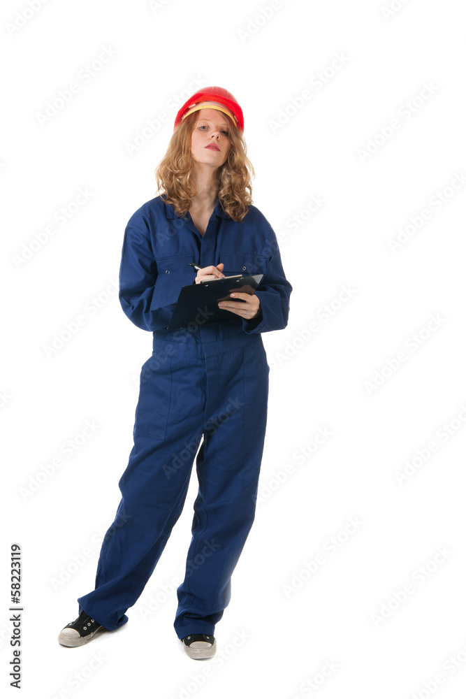 Young woman with clipboard