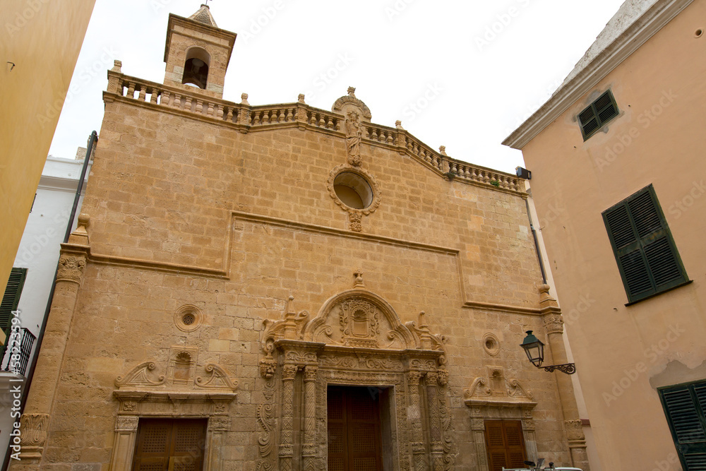 Menorca El Roser church in Ciutadella downtown at Balearics
