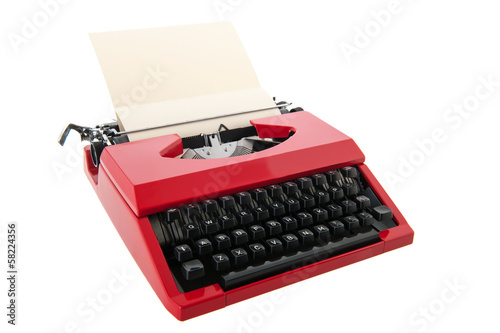 Red typewriter with blank paper