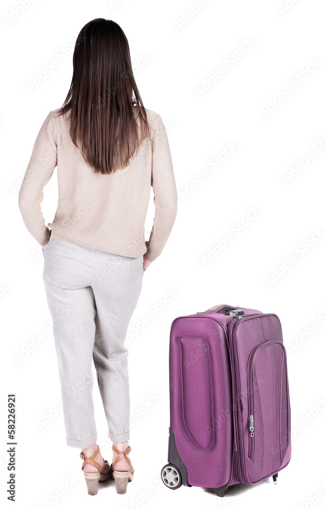 back view of standing young beautiful brunette woman. back view of standing young beautiful brunette woman.