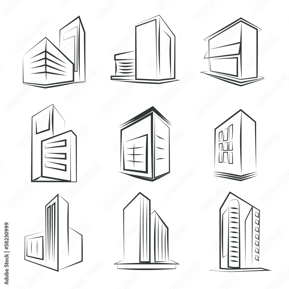 Fototapeta premium sketched building set