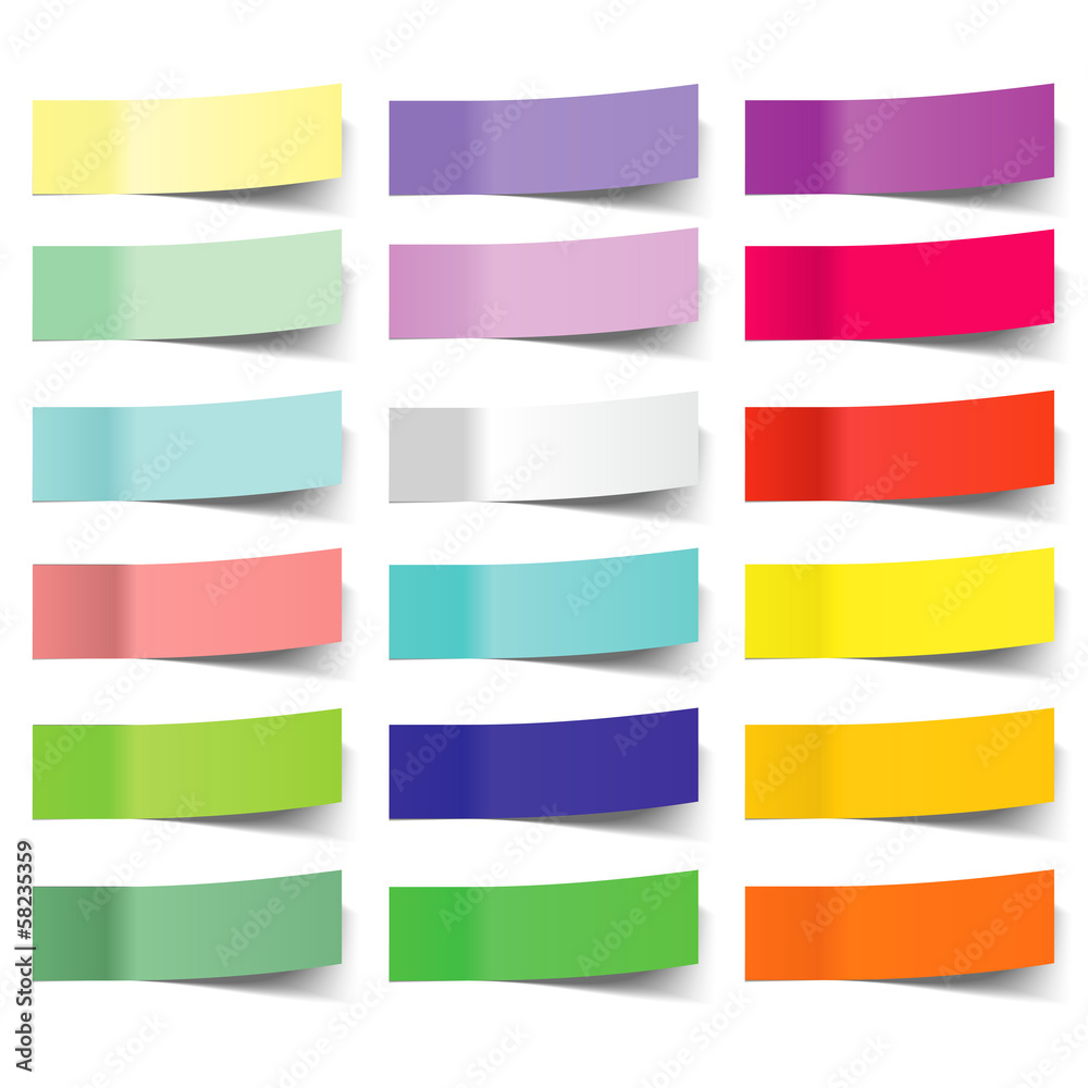 collection of colorful vector sticky notes, transparent shadows