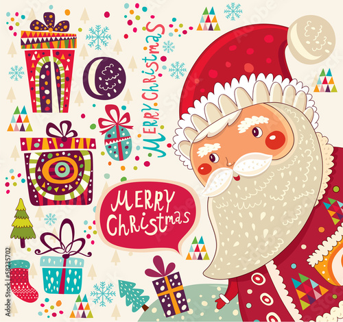 Funny Santa Claus with presents