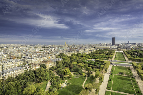Aerial View on Champ de Mars and Invalides in Paris, France