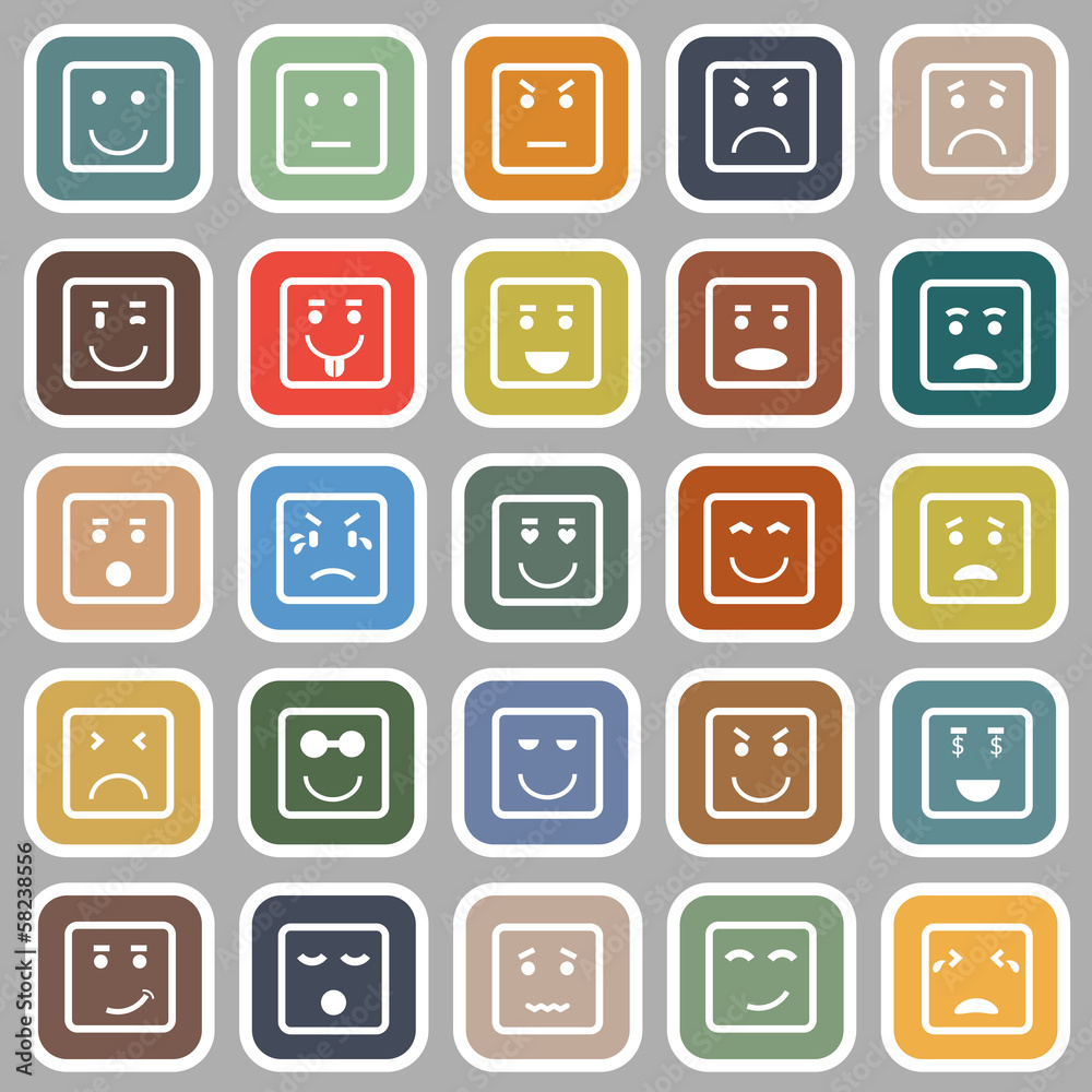 Square face flat icons on gray background Square face flat icons on gray background