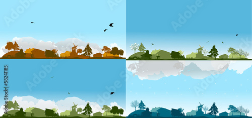 set of four seasons in village