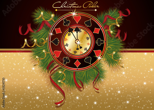Christmas Poker casino banner, vector illustration