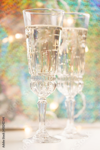 Champagne glasses on celebration table
