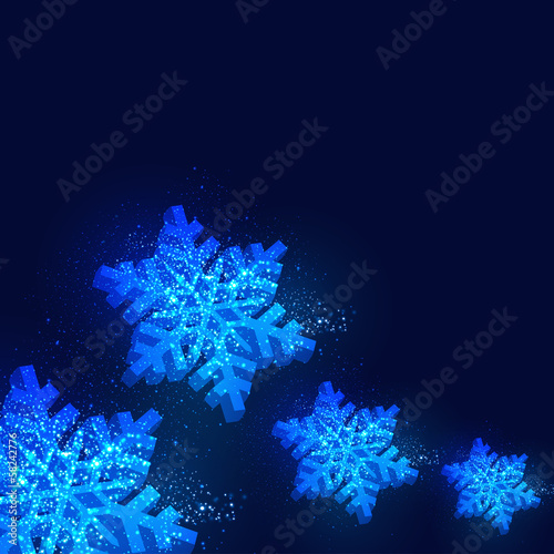Christmas background with abstract blue snowflakes