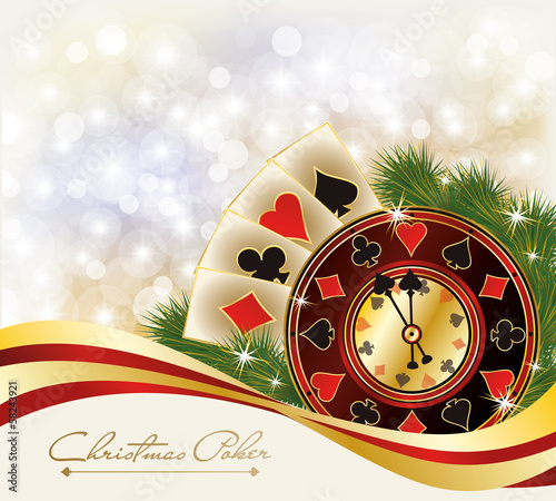 Christmas Poker greeting casino banner, vector illustration