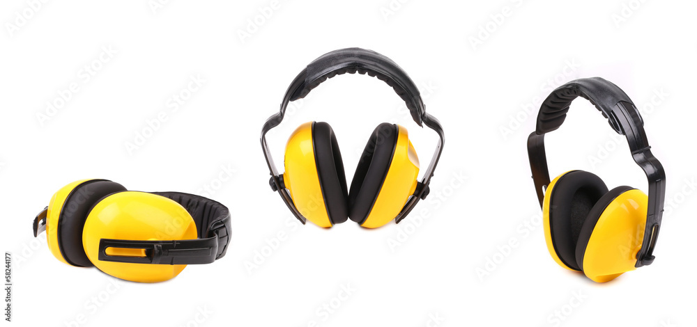 Collage of yellow ear muffs. Collage of yellow ear muffs.