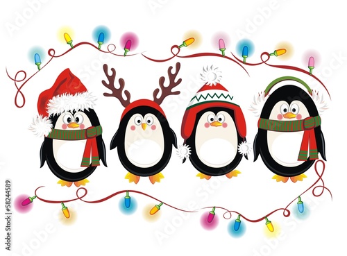 Merry Christmas card with penguins