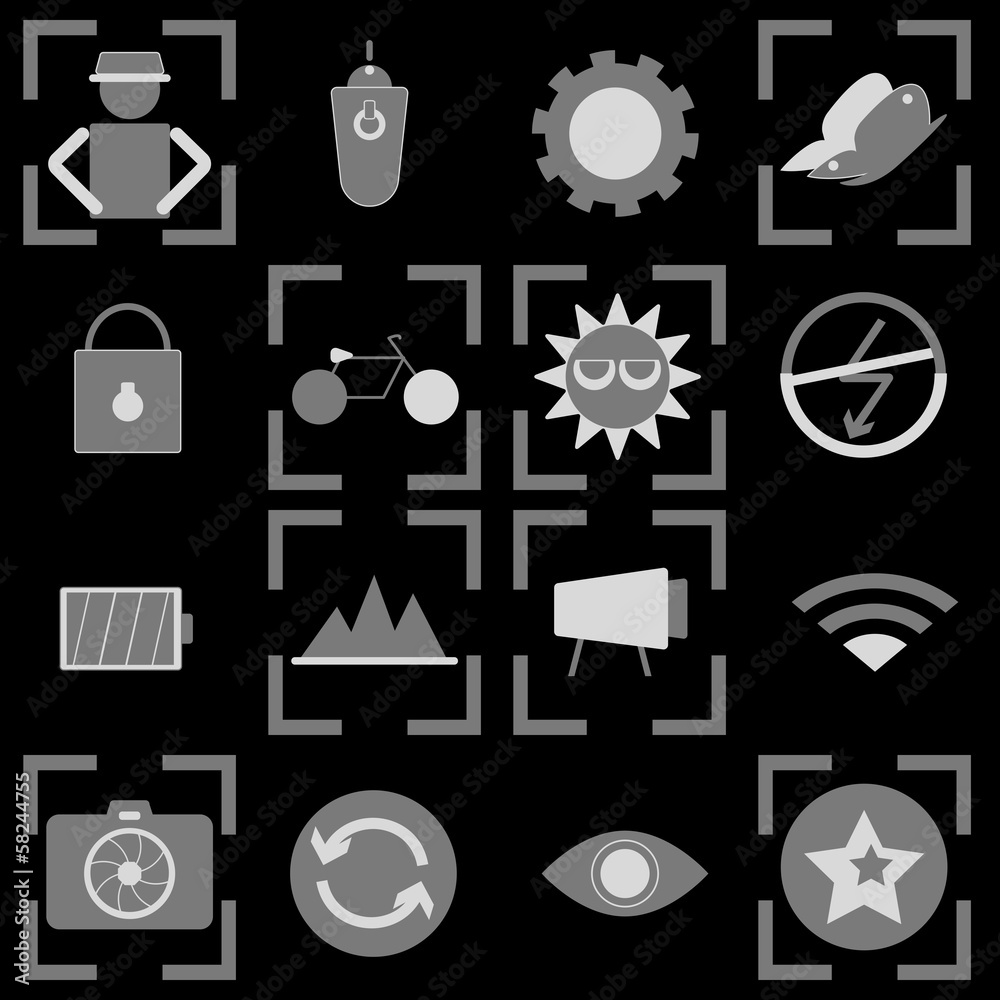 Fototapeta premium Photography icons on black background