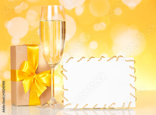 Champagne glass, gift and empty card