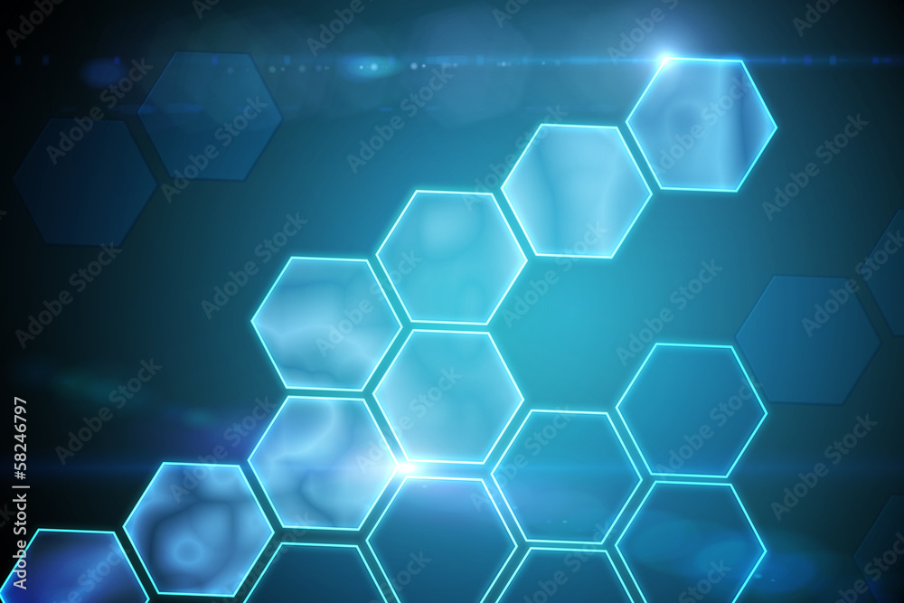 Black background with shiny hexagons Black background with shiny hexagons