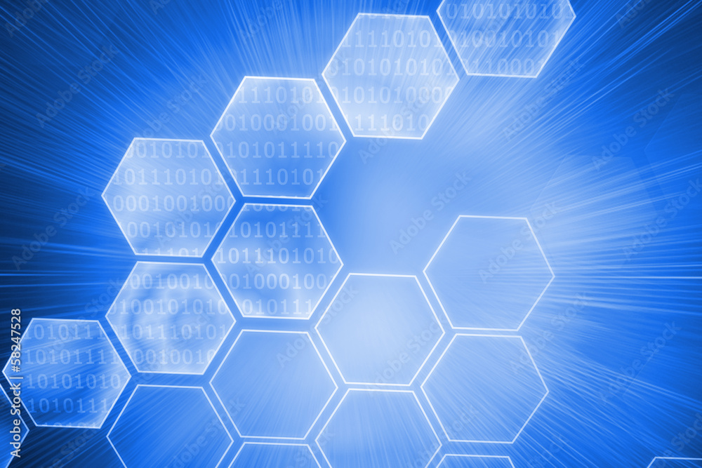 Shiny hexagons on blue background Shiny hexagons on blue background