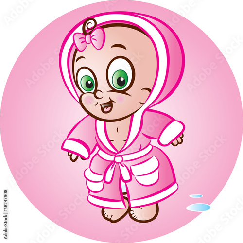 Baby girl in bathrobe