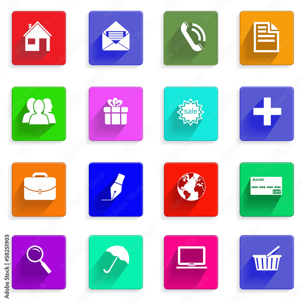 set of flat icons with long shadows set of flat icons with long shadows