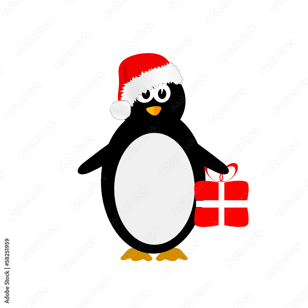 Fototapeta premium penguin with christmas hat color vector illustration