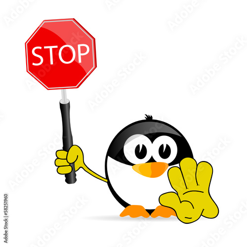 sweet and cute penguin with sign stop vector