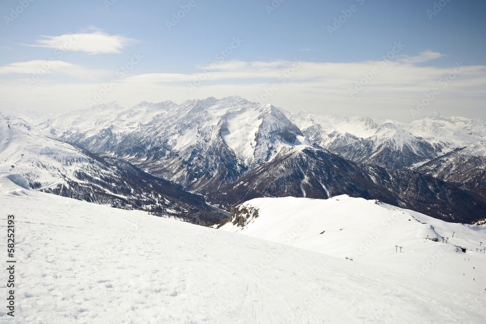 Idyllic alpine panorama in winter