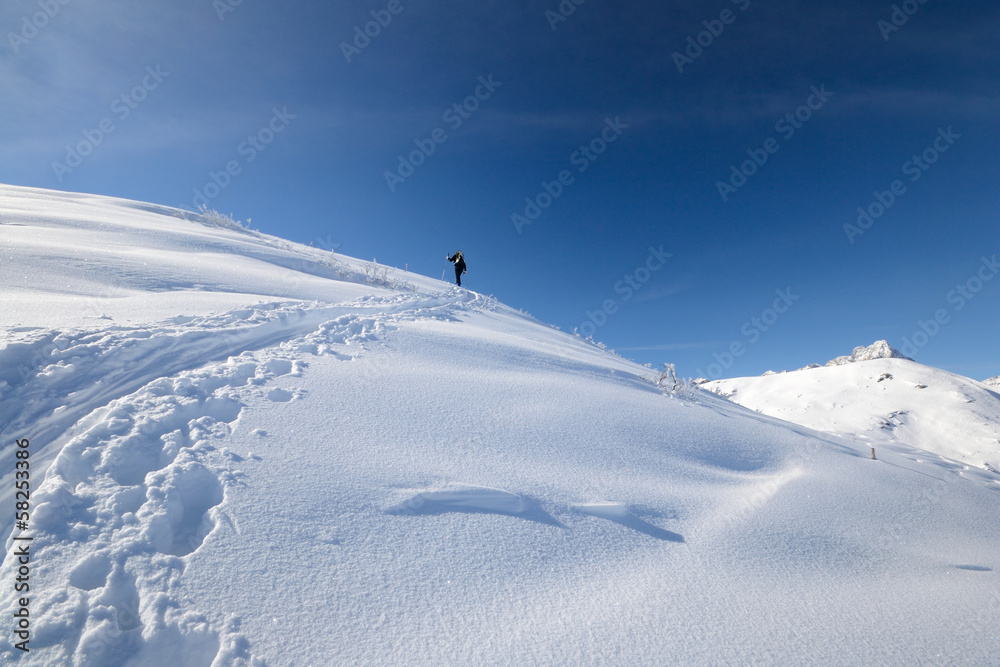 Ski alpinist in alpine winter scene
