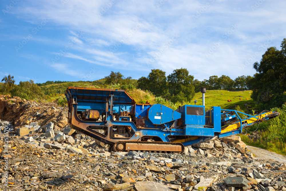 Stone crushers in the mountains at a quarry.
