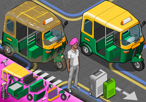 Isometric Indian Rickshaw in Front View