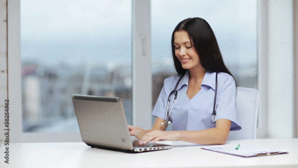 doctor or nurse with laptop pc writing prescription doctor or nurse with laptop pc writing prescription
