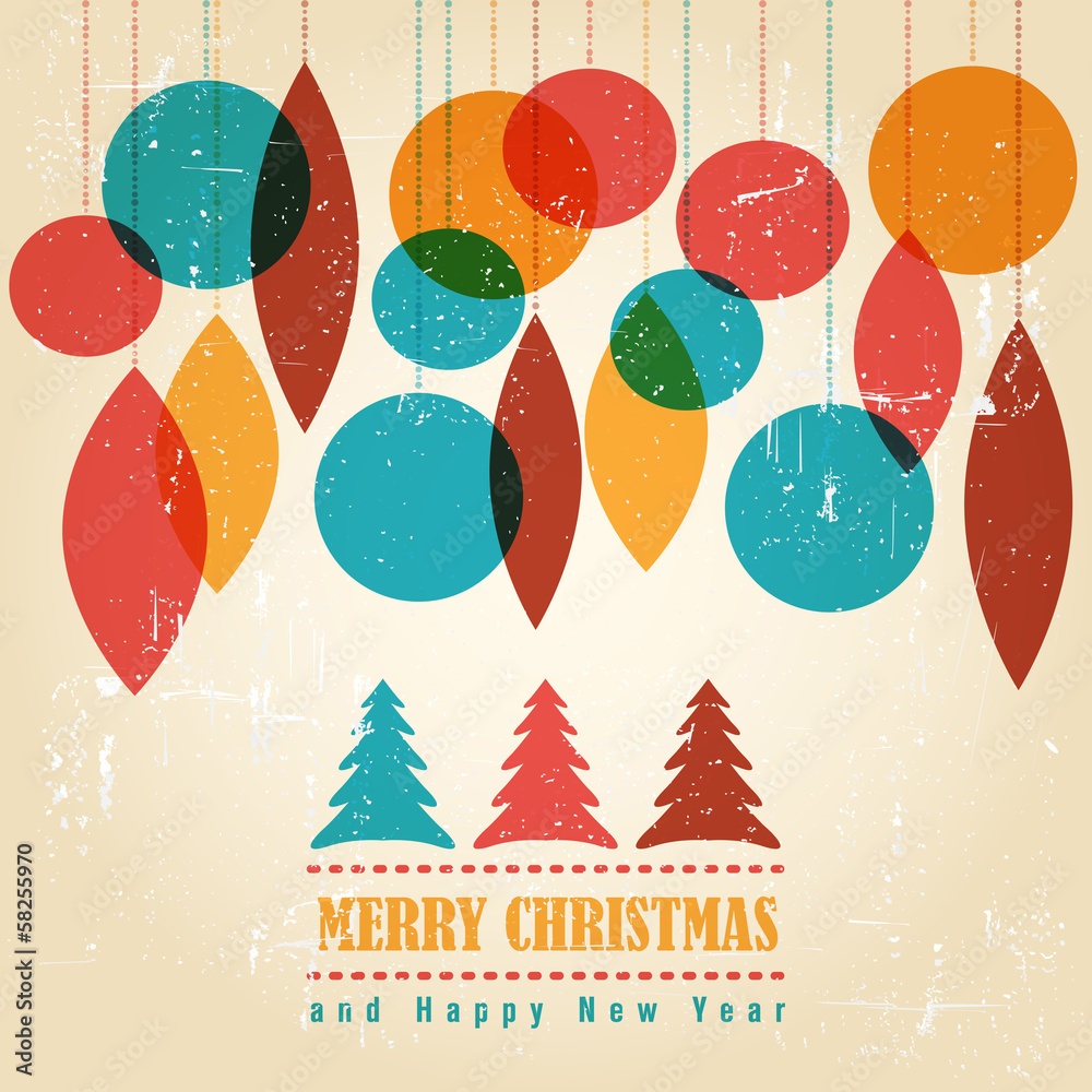 Retro Christmas card with christmas symbols