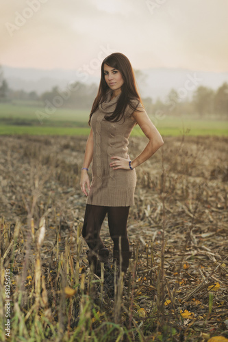 Beautiful girl poses in a field