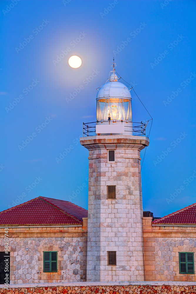 Ciutadella Menorca Punta Nati lighthouse moon shine Ciutadella Menorca Punta Nati lighthouse moon shine