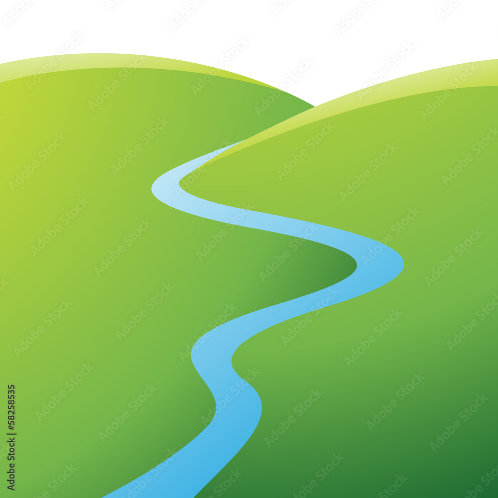Fototapeta premium Green Hills and Blue River