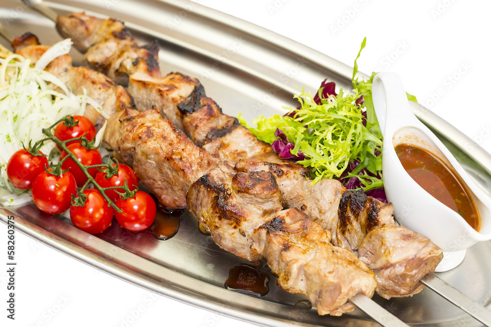 kebab meat sauce and salad vegetables