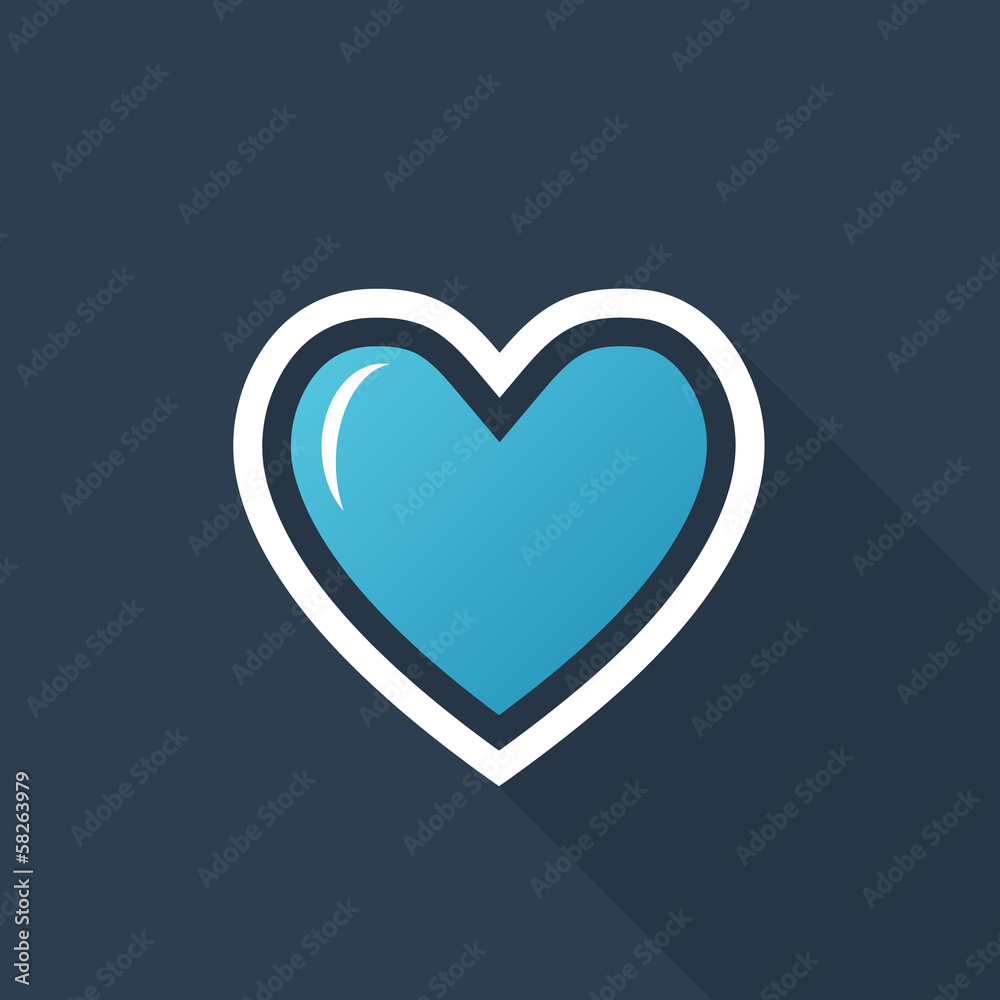 Heart icon with long shadow on midnight blue background Heart icon with long shadow on midnight blue background