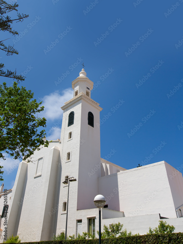 Menorca Sant Lluis white mediterranean church in Balearic