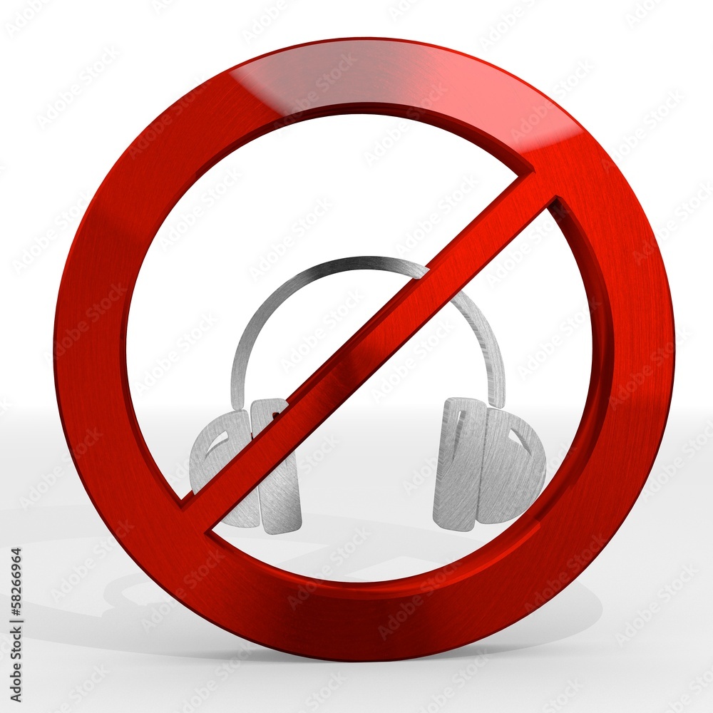 3d graphic of a prohibited headphones sign not allowed 3d graphic of a prohibited headphones sign not allowed