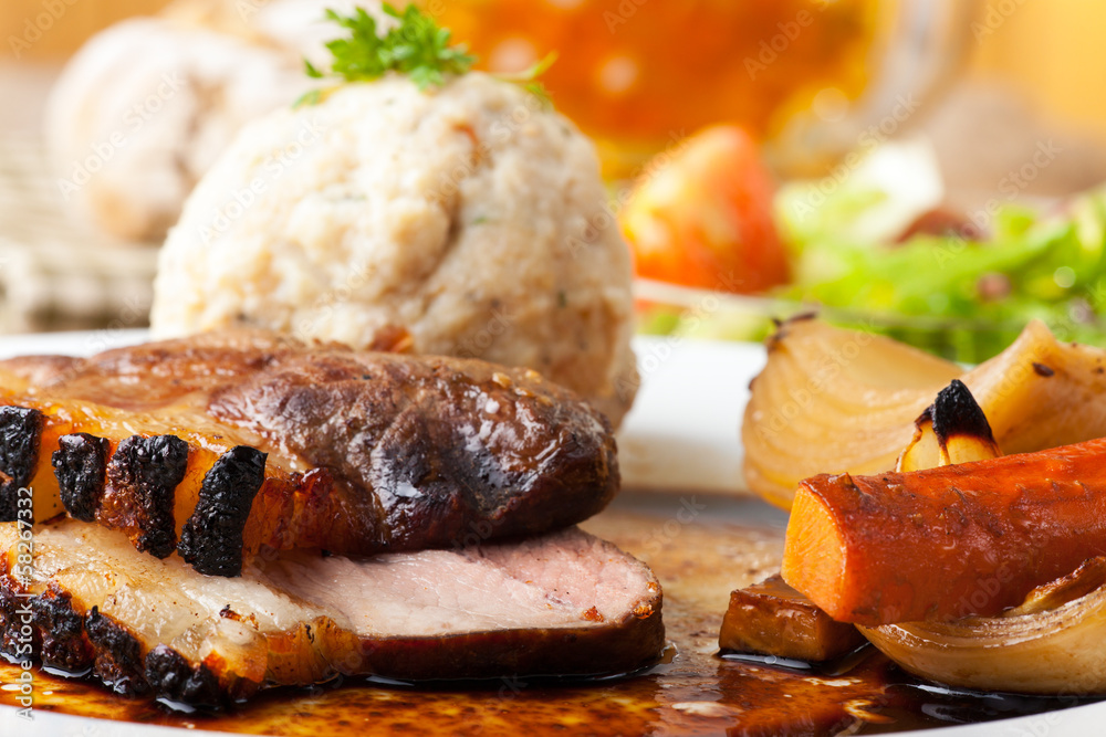 Bayerischer Schweinebraten mit Semmelknödel Stock Photo | Adobe Stock