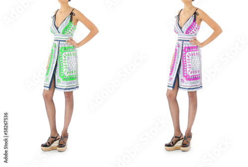 Fashion concept with woman clothing on white