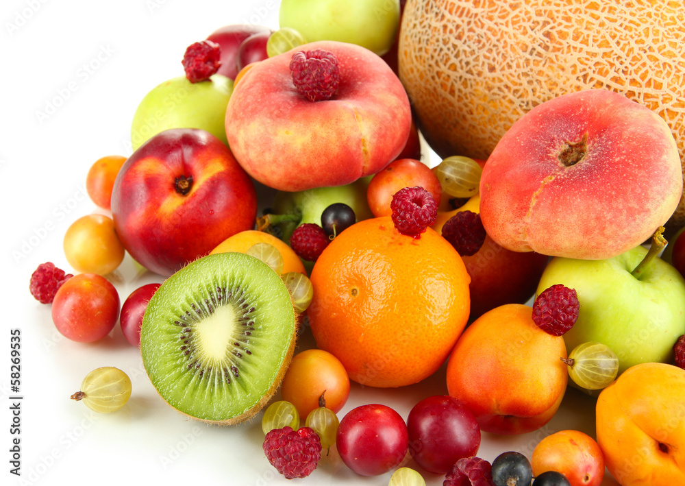 Assortment of juicy fruits, isolated on white Assortment of juicy fruits, isolated on white