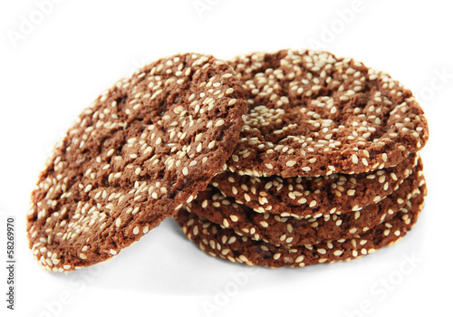 Homemade cookies with sesame seeds, isolated on white