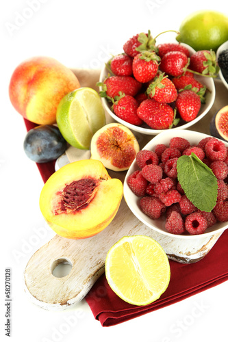 Assortment of juicy fruits and berries  close-up