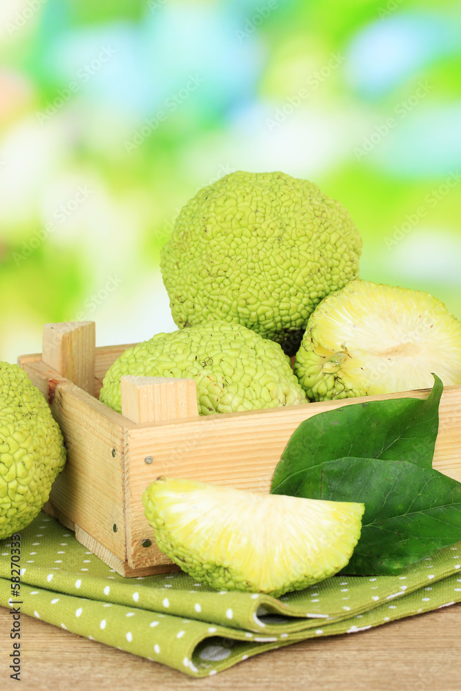 Osage Orange fruits (Maclura pomifera) in crate, Osage Orange fruits (Maclura pomifera) in crate,