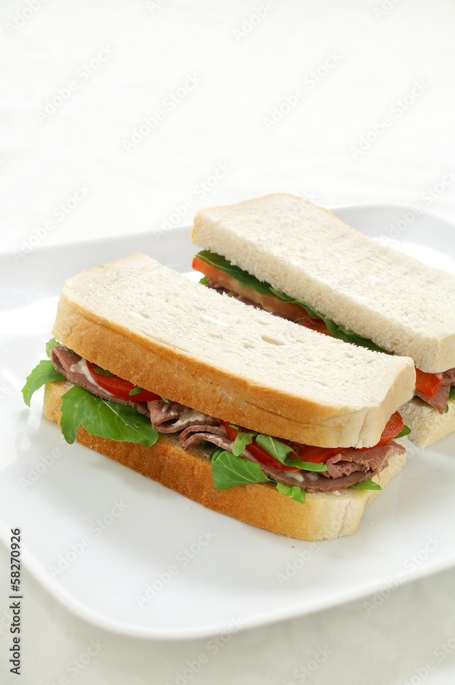 Beef salad sandwich on white bread Beef salad sandwich on white bread