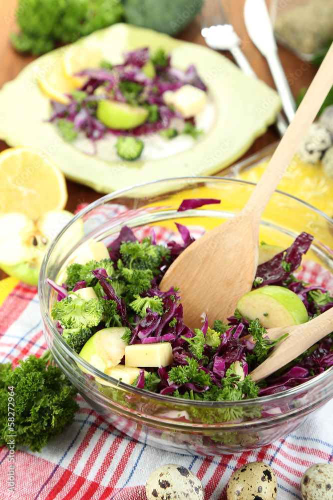 Fresh vegetable salad in bowl and plate Fresh vegetable salad in bowl and plate
