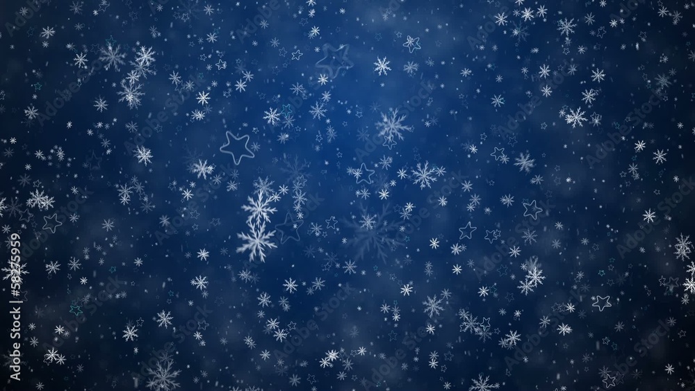 Winter Christmas background, falling snowflakes and stars