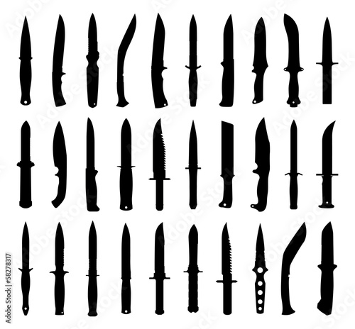 Canvas Print Knife silhouettes set. Isolated on white. Vector EPS10.