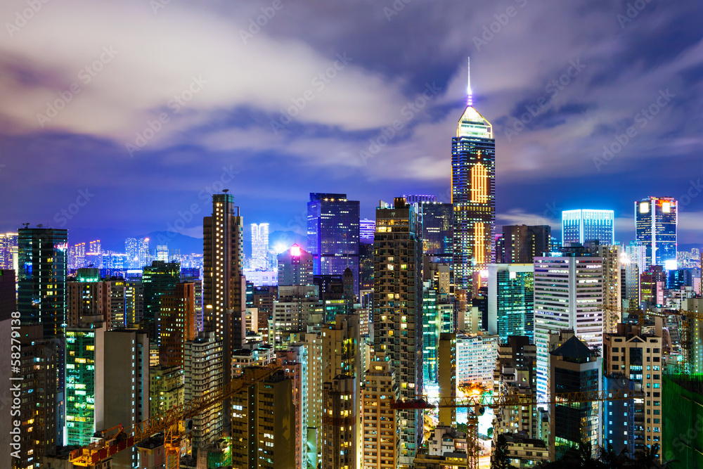 Cityscape in Hong Kong at night