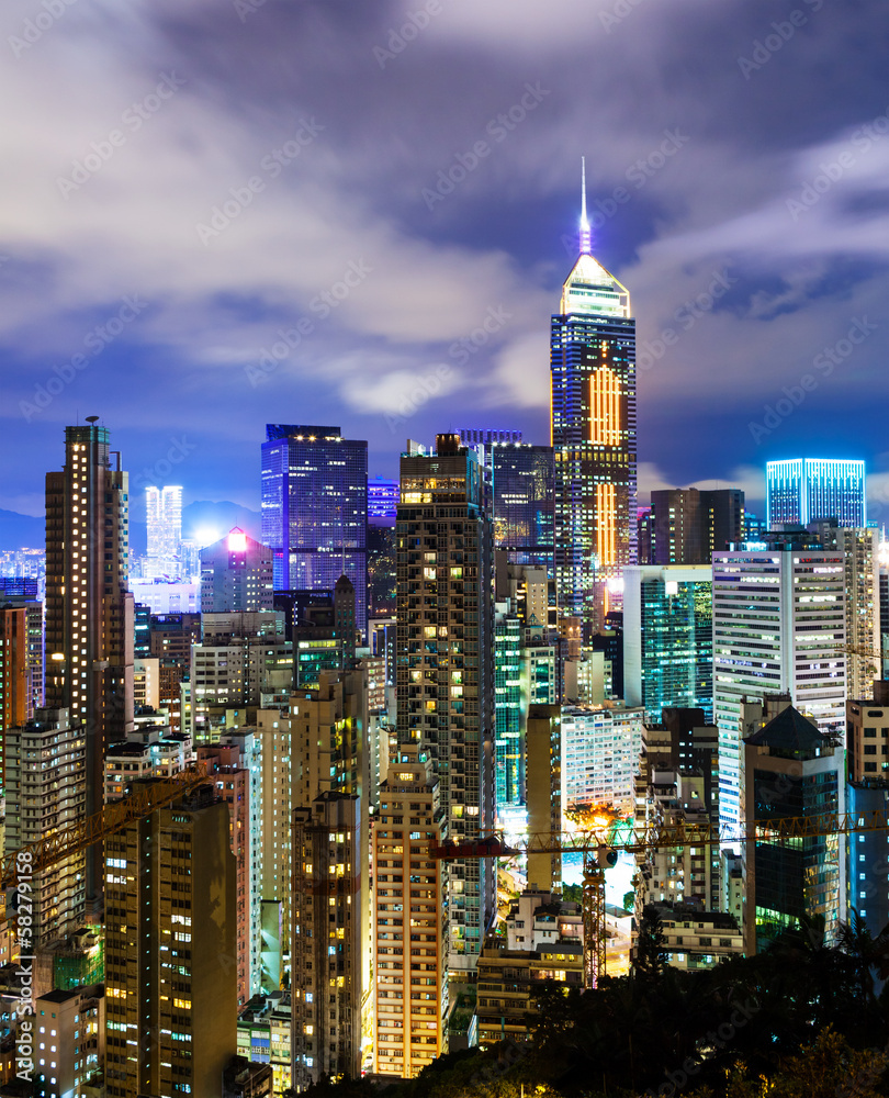Obraz premium Urban city in Hong Kong at night