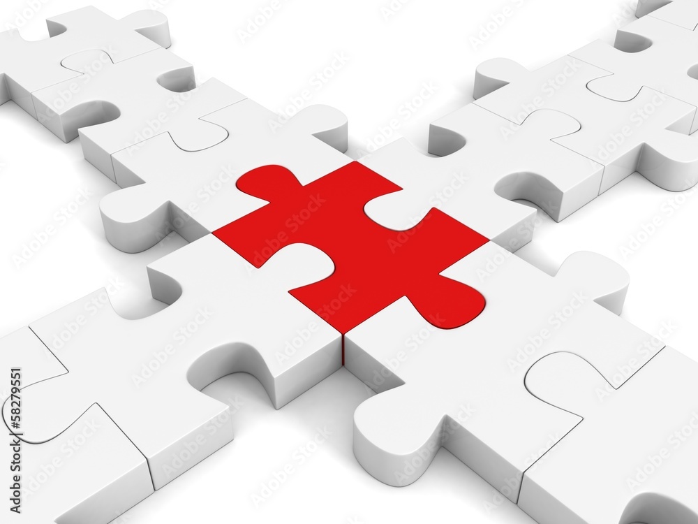 red inddividual jigsaw puzzle in center white cross group red inddividual jigsaw puzzle in center white cross group